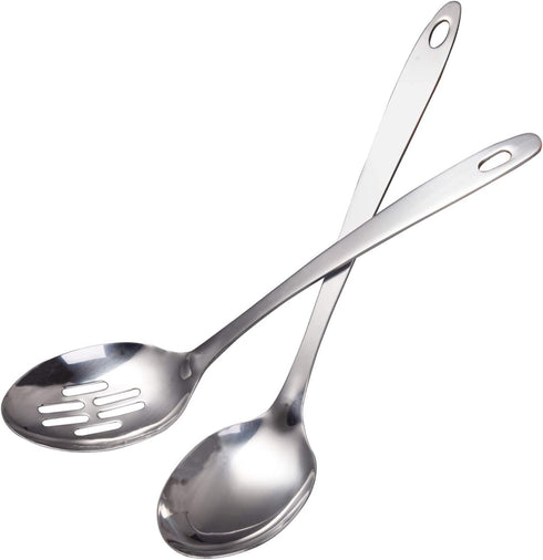 IMEEA 12.8-Inch Large Serving Spoon Stainless Steel Cooking Spoon Long Handle Slotted Spoon, Set of 2