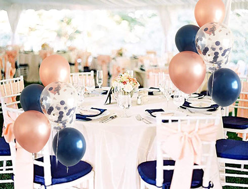 Navy Rose Gold Birthday Decorations for Women/Gender Reveal Party Decorations/Navy Peach Bridal Shower Decorations Champagne Gold Wedding/Navy Rose Gold Confetti Balloons Bachelorette Party Decor