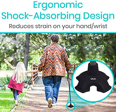 Vive Cane Tip - Quad Rubber Replacement Foot Pad for Walking Canes - Stable Four Point, Self Standing Quadruple Tripod Stand for Cane - Universal 4 Leg Attachment for Walking Stick (Black)