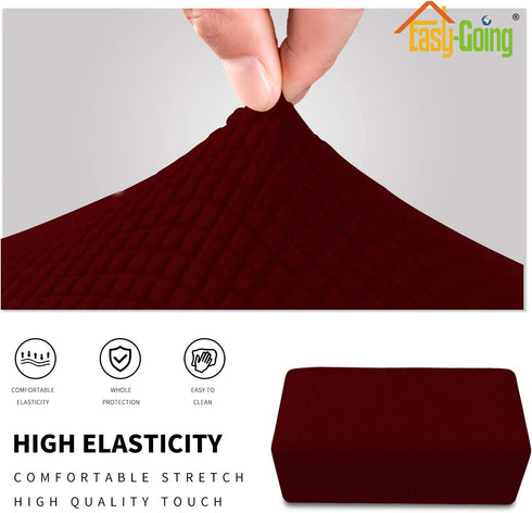 Easy-Going Stretch Ottoman Cover Folding Storage Stool Furniture Protector Soft Rectangle slipcover with Elastic Bottom(Ottoman Small,Wine)