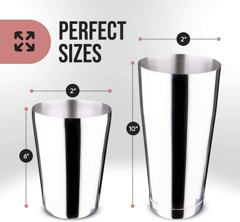 Boston Shaker Set Bartender Kit - 28oz & 18oz Stainless Cocktail Shakers For Mixing Margarita, Liquor Or Any Alcohol Drink Mixer - Great For Gifts, Bar Accessories & Bartending For All Skill Levels