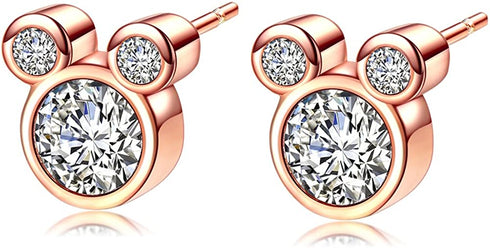 ERLUER Women's Mickey Stud Earrings Mouse Shape Rose Gold Platinum Plated Zircon Crystal Fashion Jewelry Earring For Women Party Gifts