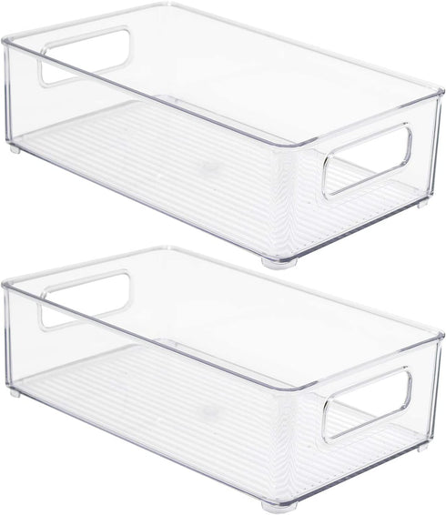 Sorbus Plastic Storage Bins Stackable Clear Pantry Organizer Box Bin Containers for Organizing Kitchen Fridge, Food, Snack Pantry Cabinet, Fruit, Vegetables, Bathroom Supplies (2-Pack)