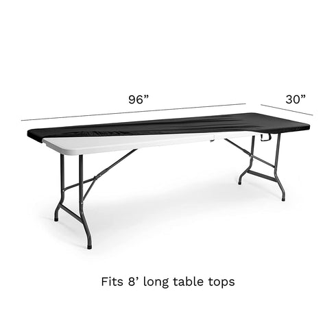 Iceberg iGear Stretch Fabric Table Top Cap Cover, Solid Black, Poly Spandex, For 8 Long Tables