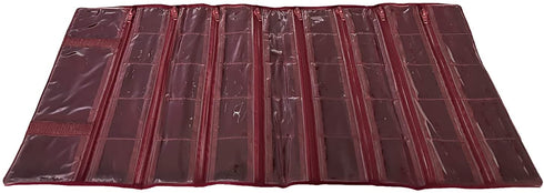 UnionPlus Travel Jewelry Case Roll Bag Organizer for Necklace Bracelet Earrings Ring, 29 Zipped Grids with PVC Cover, Burgundy