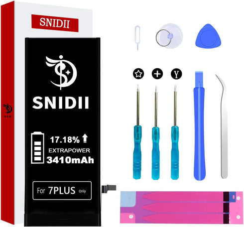 SNIDII Battery for iPhone 7 Plus Only, New 3410 mAh High Capacity Li-ion Polymer Battery Replacement,with Repair Tool Kit and Instructions -Compatible Model A1661 A1784 A1785 Baterias(not 7)