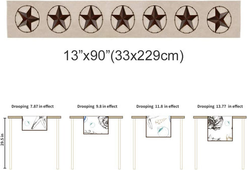 Texas Western Star Rustic Table Runner-Cotton linen-Long 90 inche Barn Star Dresser Scarves,Kitchen Coffee/Dining Farmhouse Cowboy Tablerunner for Country Home Living Room,Holiday Dinner Scarf Decor