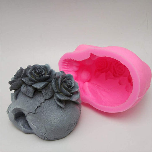 Monaco 3D Rose Skull Silicone Mold Fondant Cake Mold Resin Plaster Chocolate Candle Candy Mold Pink