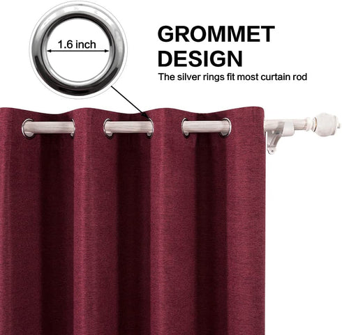 MIULEE Thermal Insulated Linen Curtain for Bedroom Living Room Home Decor Room Darkening Farmhouse Grommet Textured Window Blackout Drape Light Block, 1 Panel W 52 x L 84 Inch Burgundy Red