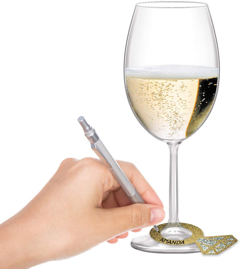 Beistle 57325 Diamond Ring Wine Glass Markers 48 Piece, 2.25" x 3.5", Gold/Silver