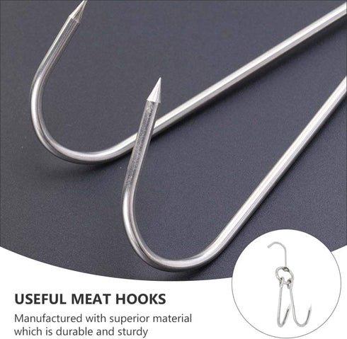 DOITOOL 10 Pcs Double Meat Hooks Stainless Steel Roasting Hook Bacon Hams Meat Duck Butcher Hook Cooking Smoker Hook Hanger for BBQ Grill Drying 23CM