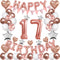 Rose Gold 17th Birthday Decorations for Women Girl,17th Birthday Balloons Supplies for Her 17 Rose Gold Number Balloon Happy Birthday Banner Confetti Balloons Star Heart Foil Balloons
