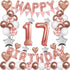 Rose Gold 17th Birthday Decorations for Women Girl,17th Birthday Balloons Supplies for Her 17 Rose Gold Number Balloon Happy Birthday Banner Confetti Balloons Star Heart Foil Balloons