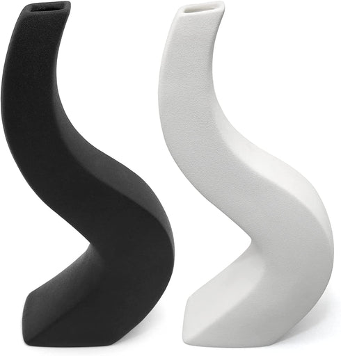 Serdic S Curve Tall Ceramic Vase 11inch Modern Decorative Flower Vase for Wedding, Gifts, Kitchen, Living Room or Flower Shop Black