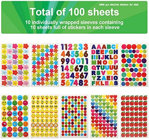Small Stickers for Kids Toddlers – 5800 Pcs MoCeYa Assorted Stickers for Toddlers, 100 Bulk Sticker Sheets Reward School Stickers for Students, Back to School Supplies