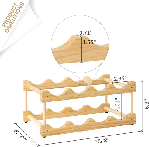 Wine Rack Freestanding Storage 8 Bottle Capacity, 2 Tiers Modular Small Wine Racks Countertop, Farmhouse Wood Wine Holder Stands for Pantry Table Top Organizer (Natural, 8 Bottles)