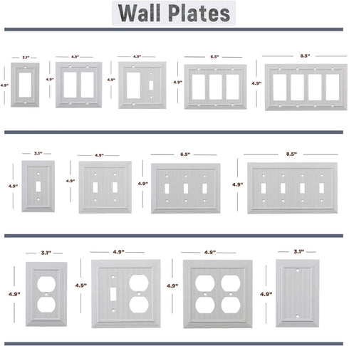 SleekLighting Pack of 2 Wall Plate Outlet Switch Covers | Classic White Beadboard Wall plates| Variety of Styles: Decorator / Duplex / Toggle / Blank / & Combo | Size: 2 Gang Rocker