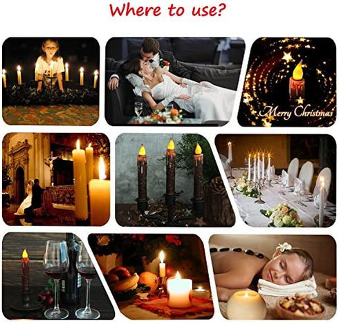 CVHOMEDECO. Real Wax Hand Dipped Battery Operated LED Timer Taper Candles Country Primitive Flameless Lights Décor, 6-3/4 Inch, Burgundy, 2 PCS in a Package