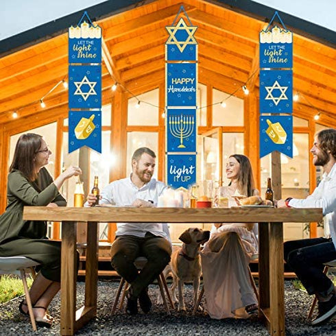 Happy Hanukkah Banner Chanukah Decorations Hanukkah Porch Hanging Welcome Sign for Home Holiday Party Outdoor Decor