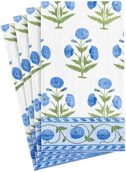 Caspari Indian Poppy Paper Guest Towel Napkins in Blue - Two Packs of 15