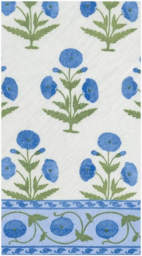 Caspari Indian Poppy Paper Guest Towel Napkins in Blue - Two Packs of 15