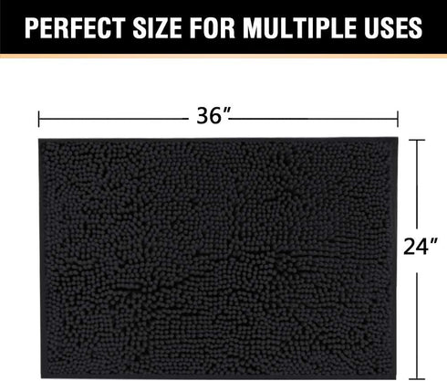 Bath Mats for Bathroom Non Slip Luxury Chenille Ultra Soft Bath Rugs 24x36 Absorbent Non Skid Shaggy Rugs Washable Dry Fast Plush Area Carpet Mats for Indoor, Bath Room, Tub - Black