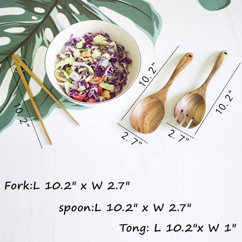 Salad,Salad Servers,Salad Tongs,Salad Spoons,Salad Fork,3-Piece Set,10-inch Long,Wooden (3 Piece Set)