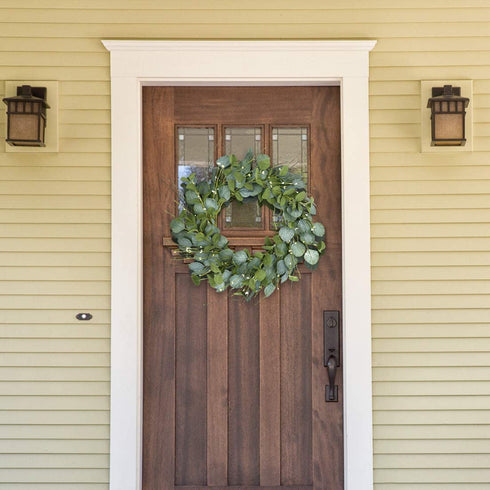 Artificial Greenery Wreath,20? Silver Dollar Eucalyptus Leaves Wreath with Pip Berries Green Spring/Summer Wreath for Front Door Wall Window Decor and Festival Celebration