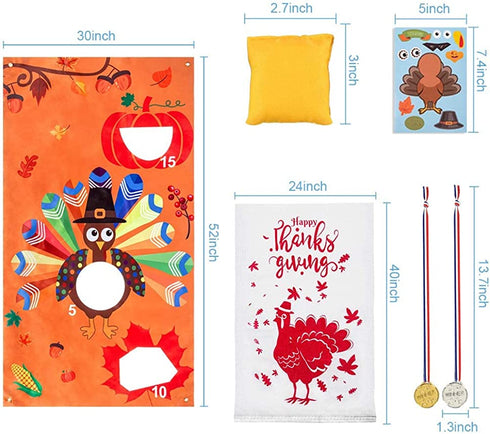 Thanksgiving Potato Sack Race Bags,Thanksgiving Bean Bag Toss Game,Make-A-Turkey Stickers ,Thanksgiving Party Games for Kids and Adults(17PACK).