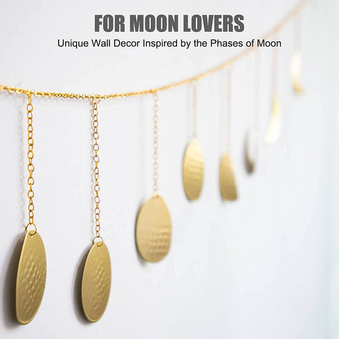 Yankario 55" Moon Phase Wall Hanging Decor - Hammered Gold Boho Wall Decor 13 Moons - Bohemian Home Room Art Decor for Bedroom, Living Room, Dorm, Apartment and More