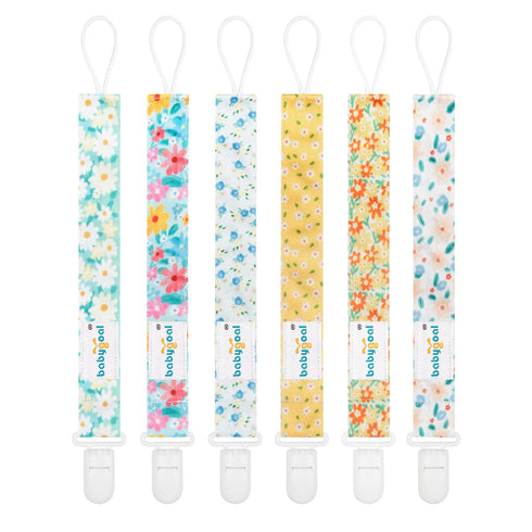 Babygoal Floral Pacifier Clips, 6 Pack Binky Paci Holder and Leash for Boys and Girls Fits for Most Pacifier, Binkie Styles & Baby Teethers & Toys and Gift 6PS31
