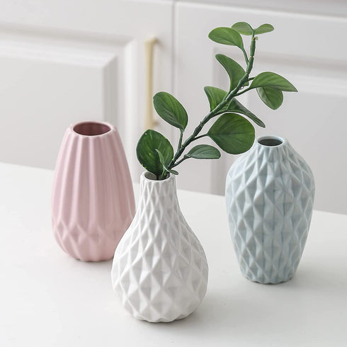 Flower Vase Set of 4, Decorative Ceramic Vase, Vase for Decor Home Living Room Office Parties Wedding (Black,White,Green,Rose)