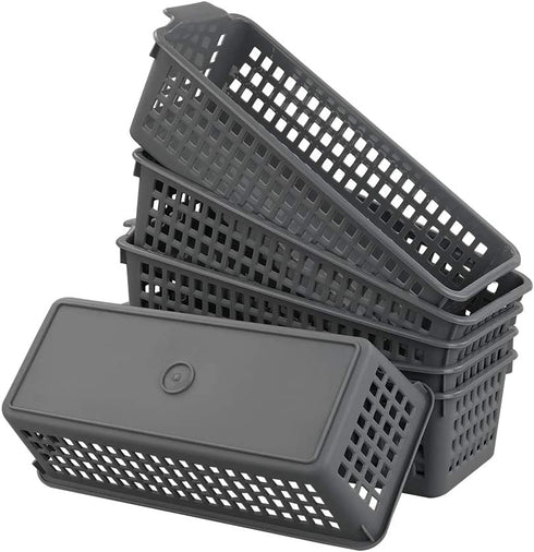 Gloreen Slim Pencil Plastic Basket, Grey Narrow Spices Storage Baskets, 6 Packs