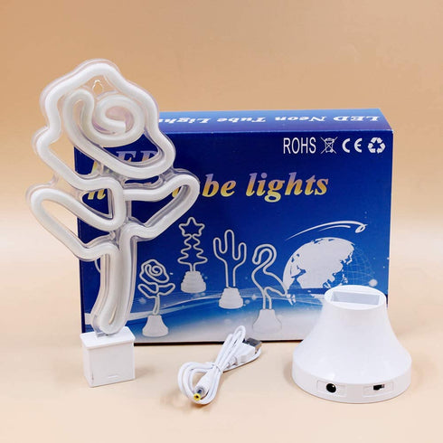 Deco Table and Wall Hanging LED Neon Rose Sign for Bedroom Night Lights and Decorative Lights (Rose)