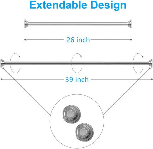 TEECK Tension Curtain Rod, 26-39 Inches Spring Tension Rod, Premium Stainless Steel, Anti-Slip, No Drilling, No Rust, Never Collapse, for Windows, Doorways, Shower, Easy to use