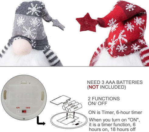 XAMSHOR Handmade Christmas Gnome Tomte with Light, Plush Elf Scandinavian Santa with Bendable Nordic Hat for Home Table Decorations Gift Set of 2, 11.8x5.5 inches