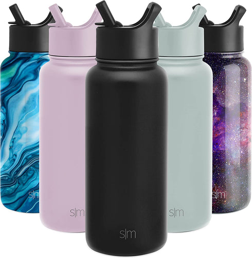 Simple Modern Water Bottle with Straw Lid Vacuum Insulated Stainless Steel Metal Thermos | Reusable Leak Proof BPA-Free Flask for Gym, Travel, Sports | Summit Collection | 32oz, Midnight Black