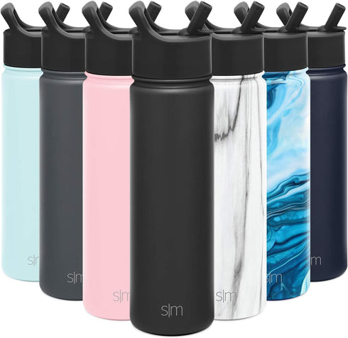 Simple Modern Water Bottle with Straw Lid Vacuum Insulated Stainless Steel Metal Thermos | Reusable Leak Proof BPA-Free Flask for Gym, Travel, Sports | Summit Collection | 22oz, Midnight Black
