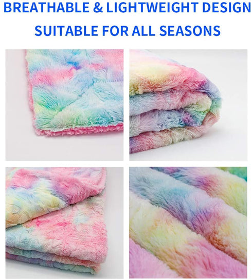 COCOPLAY W Faux Fur Throw Blanket, Super Soft Fuzzy Lightweight Luxurious Cozy Warm Fluffy Plush Sherpa Rose Pink Rainbow Microfiber Blanket for Bed Couch Living Room (Pink Rose, Throw(50"x65"))