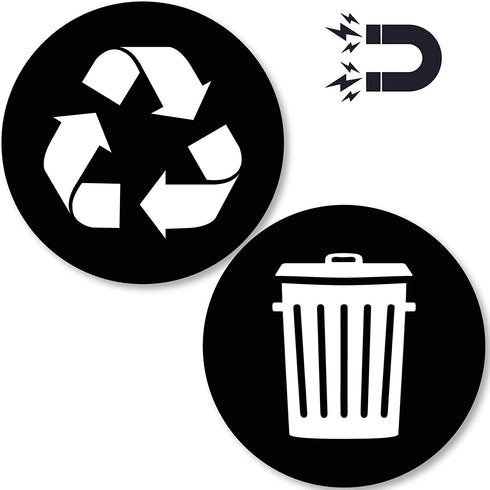 Recycle and Trash Logo Magnetic Sticker 4in x 4in - Organize Trash - for Metal cans, containers and Bins - Home or Office - Premium Magnet (Small, Black - Magnetic)