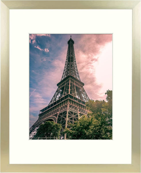 Golden State Art, 16x20 Brushed Aluminum Frame with Ivory Mat for 11x14 Picture - Wide Molding- Swivel Tabs, Sawtooth Hangers - Wall Display (Satin Gold, 1 Pack)