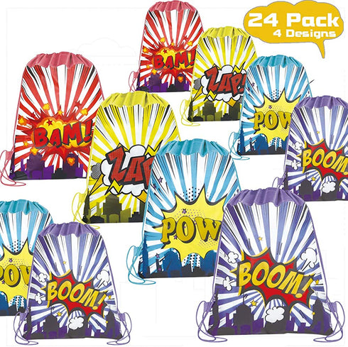 POKONBOY 24 Pack Kids Party Favors Drawstring Bags for Boys Party Supplies - Reusable Party Bags for Boys Girls Kids Birthday Party Supplies