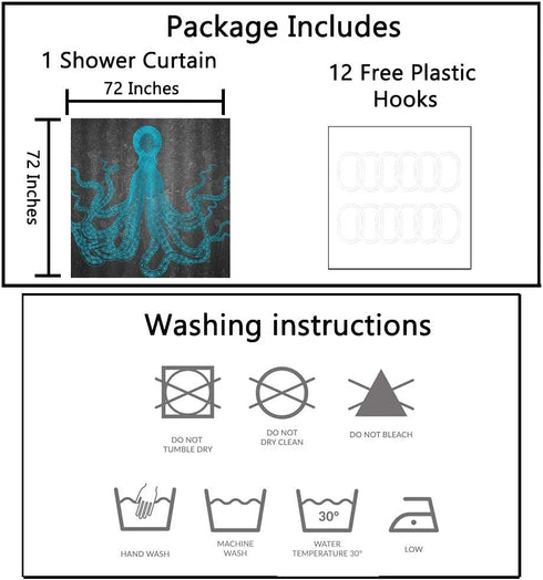 Artsbay Blue Octopus Shower Curtain Marine Ocean Sea Animal Bath Curtain Waterproof Bathroom Decor with 12 Hooks 72x72inch