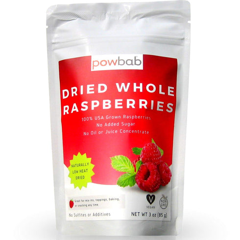 powbab Dried Raspberries Whole - 100% USA Grown Organic Raspberries. No Sugar Added, No Oil, No Juice Concentrate. Unsweetened Dehydrated Fruit. Not Freeze Dried, Frozen or Fresh. For Baking (3 oz)