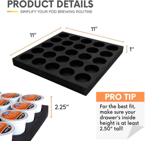 K Cup Holder Compatible with Keurig Coffee Pods (25 Slots) - Drawer K Cup Organizer Holder for Kcup Organization, Countertops & K-Cup Storage - K-Cup Coffee Pod Drawer Organizer for Coffee Lovers