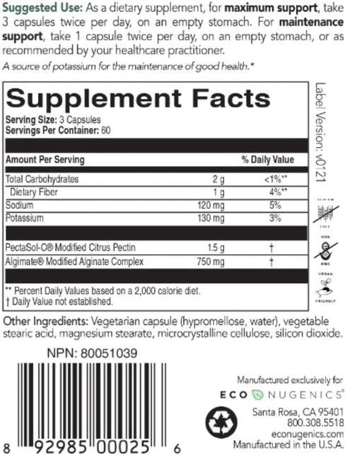 EcoNugenics PectaClear Healthy Detoxification Supplement with Modified Citrus Pectin and Alginate - Provides Safe and Natural Support Against Environmental Toxins and Pollutants (60 Capsules)