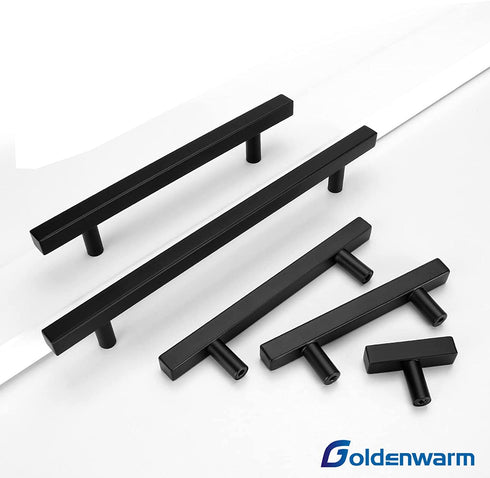 10 Pack Matte Black Cabinet Knobs Black Drawer Pulls Kitchen Cabinet Hardware - goldenwarm LSJ22BK T Bar Square Knobs Modern Cupboard Door Handles Bathroom Knobs 2 Inch Overall Length