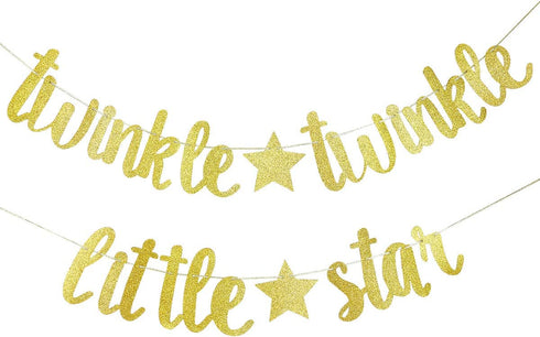 Twinkle Twinkle Little Star Banner, Twinkle Twinkle Little Star Baby Shower Birthday Party Decorations Supplies (Gold Glitter)