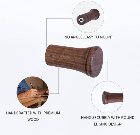 INMAN Wall Hooks, Wall Mounted Coat Hooks - 2.36'' Length Natural Wood Pegs, Entryway Wall Hangers Hooks for Hanging Coats, Hats, Bags and Towels, Pack of 4, Walnut
