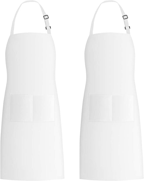 Xornis 2 Pack 100% Cotton Bib Aprons with 2 Pockets Kitchen Cooking, White